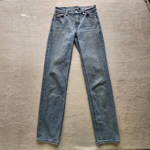 American Eagle Straight Leg Jeans Womens 0 Long 28W 32L Blue Stretch Real Good